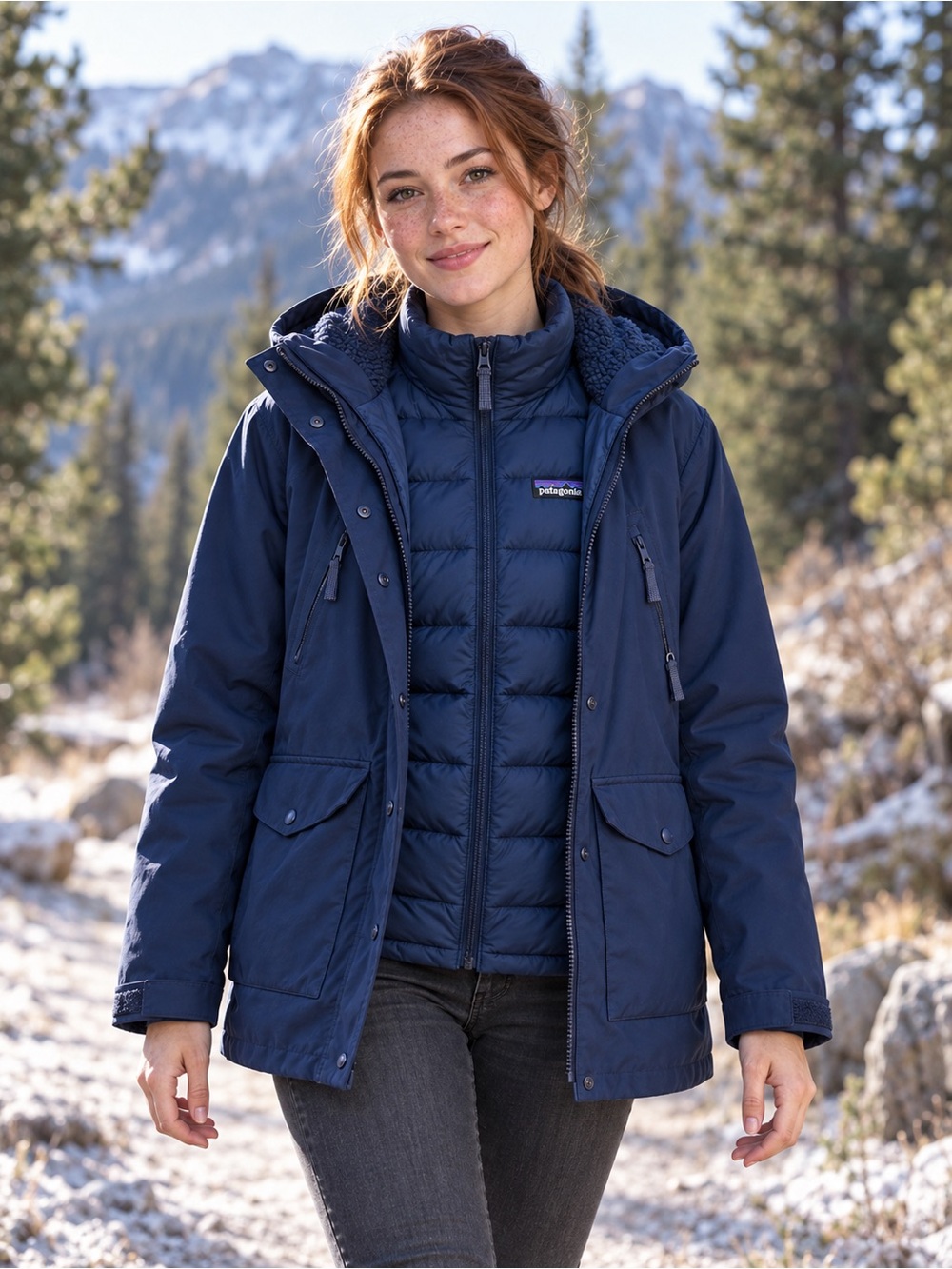 Patagonia Tres 3-in-1 Navy Down Parka – Unisex Youth L - Picture 2 of 12